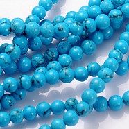 Gemstone Bead Strand, Dyed, Synthetic Turquoise, Round, about 4mm in diameter, hole: about 0.8mm(GSR4mmC064)