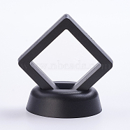 Plastic Frame Stands, with Transparent Membrane, 3D Floating Frame Display Holder, Coin Display Box, Rhombus, Black, 51x51x54mm(ODIS-P005-01-50x50mm-B)