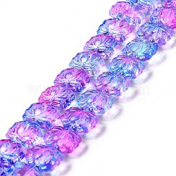 Transparent Glass Beads Strands, Lotus, Magenta, 10x14x7mm, Hole: 0.8mm, about 38pcs/strand, 14.17 inch(36cm)(GLAA-F114-01L)