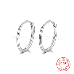 Anti-Tarnish Rhodium Plated 925 Sterling Silver Huggie Hoop Earrings, with S925 Stamp, Platinum, 15mm(IK9735-02)