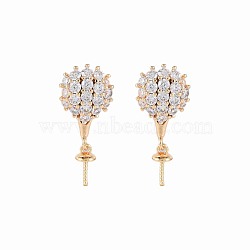 Brass Micro Pave Clear Cubic Zirconia Stud Earring Findings, for Half Drilled Beads, Nickel Free, Hot-air Balloon, Real 18K Gold Plated, 20.5x9mm, Pin: 0.6mm, pin: 0.6mm(for half drilled beads)(KK-S364-156)