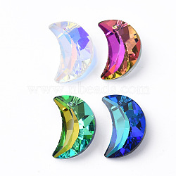 Electroplated Glass Pendants, Silver Plated Bottom, Faceted, Moon, Mixed Color, 20x13x6mm, Hole: 1.5mm, about 20pcs/board, 4 boards/box, 80pcs/box(EGLA-N006-022)