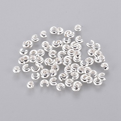 Brass Crimp Beads Covers, Nickel Free, Silver Color Plated, Size: About 3mm In Diameter, Hole: 1.2~1.5mm(KK-H289-NFS-NF)