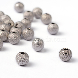 Brass Textured Beads, Nickel Free, Round, Platinum Color , Size: about 6mm in diameter, hole: 1mm(EC248-NF)