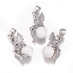 Natural Howlite Pendants, with Platinum Tone Brass Findings, Fairy, 25~26x12~13x8mm, Hole: 3.5x5.5mm(G-L512-E07)