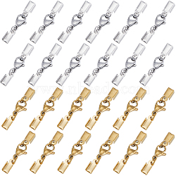 SUNNYCLUE 32Pcs 2 Colors Ion Plating(IP) 304 Stainless Steel Lobster Claw Clasps with Cord Ends, Platinum & Golden, 32mm, Inner Diameter: 3.5mm, 16pcs/color(STAS-SC0006-32)