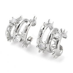 Brass Micro Pave Cubic Zirconia Cuff Earrings for Women, Spike, Platinum, 19.5x13.5mm(EJEW-D086-11P)