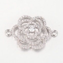 Flower Brass Micro Pave Cubic Zirconia Links, Platinum, 18x25.5x5mm, Hole: 1.5mm(ZIRC-I017-05P)