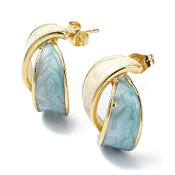 Ion Plating(IP) 304 Stainless Steel Leaf Stud Earrings, Half Hoop Earrings with Enamel, Golden, 21x16mm(EJEW-G375-14G)