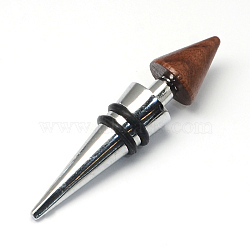 Cone Zinc Alloy Wine Bottle Stoppers with Wooden Beads, Platinum, Coconut Brown, 95x21mm(AJEW-R047-09)
