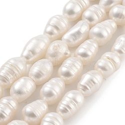 Natural Cultured Freshwater Pearl Beads Strands, Rice, Grade AB+, White, 6~7mm, Hole: 0.6mm, about 18~20pcs/strand, 6.30''~6.69''(16~17cm)(PEAR-P062-08B)