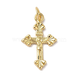 Rack Plating Brass & Cubic Zirconia Pendants, Cadmium Free & Lead Free, Long-Lasting Plated, Cross, with Jump Ring, Real 18K Gold Plated, 22x13x2mm, Hole: 5mm(KK-L216-054G-02)