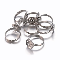 Brass Sieve Ring Bases, Lead Free, Cadmium Free and Nickel Free, Adjustable, Platinum Color, Size: Ring: 17mm inner diameter; Tray: 12mm in diameter(EC163-3NFN)
