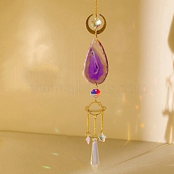 Natural Agate & Crystal Suncatcher, with Metal Findings, for Home, Garden Decoration, Dark Orchid, 440mm(PW-WG49912-05)