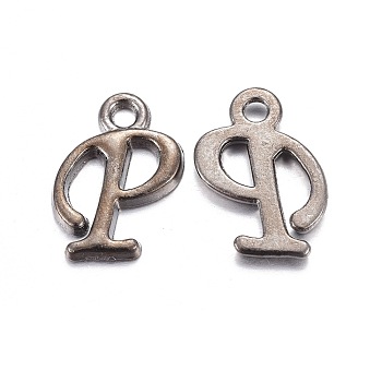 Gunmetal Plated Alloy Letter Pendants, Rack Plating, Cadmium Free & Lead Free, Letter.P, 14x8x2mm, Hole: 1.5mm