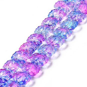 Transparent Glass Beads Strands, Lotus, Magenta, 10x14x7mm, Hole: 0.8mm, about 38pcs/strand, 14.17 inch(36cm)