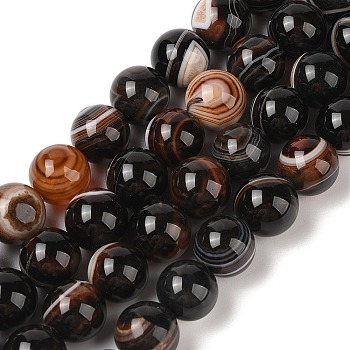 Natural Banded Agate, Eye Agate, Dyed & Heated, Round, Black, 12mm, Hole: 1.2mm, about 34pcs/strand, 15.75''(40cm)