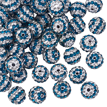 50Pcs Polymer Clay Rhinestone Beads, Two Tone Color, Pave Disco Ball Beads, Sapphire, 10mm