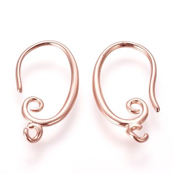 Brass Earring Hooks, with Horizontal Loop, Rose Gold, 19x10.5x1.5mm, Hole: 1.5mm, Pin: 1mm