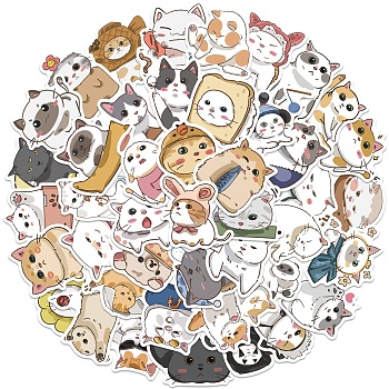 Colorful Cartoon Cat Paper Stickers, Vinyl Waterproof Decals, for Water Bottles Laptop Phone Skateboard Decoration, Mixed Color, 40~60mm, 50pcs/set