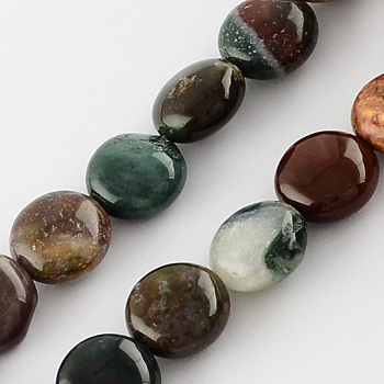Natural Indian Agate Stone Beads Strands, Flat Round, 14x6mm, Hole: 1mm, about 28pcs/strand, 15.3 inch