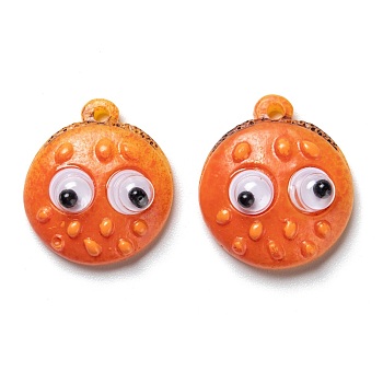 Opaque Resin Cabochons, Imitation Food, Hamburger with Eye, Dark Orange, 19.5x17x8mm, Hole: 1.4mm