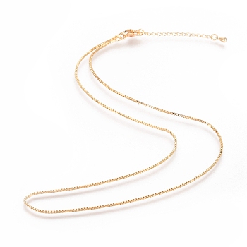Long-Lasting Plated Brass Box Chain Necklaces, with Lobster Claw Clasp, Nickel Free, Real 18K Gold Plated, 18.3 inch (46.5cm), 1mm