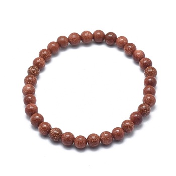 Synthetic Goldstone Bead Stretch Bracelets, Round, 2 inch~2-1/8 inch(5.2~5.5cm), Bead: 10mm