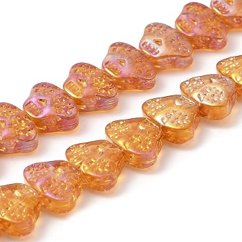 Transparent Electroplate Glass Beads Strands, Rainbow Plated, Skull Head, Dark Orange, 13x10x6mm, Hole: 1mm, about 65pcs/strand, 25.59''(65cm)