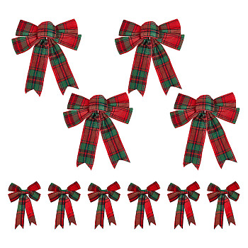 10Pcs 2 Style Christmas Theme Tartan Pattern Polyester Bowknot, with Twist Tie, Display Decorations, Dark Red, 150~300x170~260x17~21mm