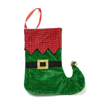 Christmas Stocking Felt Cloth & Iron Pendant Decoration, for Christmas Tree Hanging Ornaments, Dark Green, 244~249x145~148x5~6mm