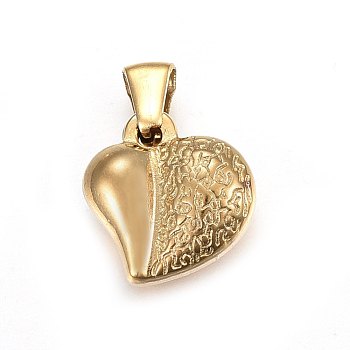 304 Stainless Steel Charms, Puffed Heart, Golden, 14.5x14x6mm, Hole: 4x2.5mm