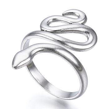 304 Stainless Steel Snake Open Cuff Ring for Women, Stainless Steel Color, US Size 6 3/4(17.1mm)