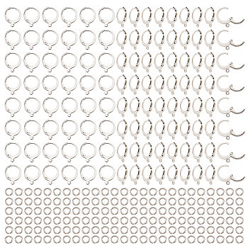 120Pcs 304 Stainless Steel Leverback Earring Findings, with Horizontal Loops and 150Pcs Open Jump Rings, Stainless Steel Color, 14.5x12x2mm, Hole: 1.2mm