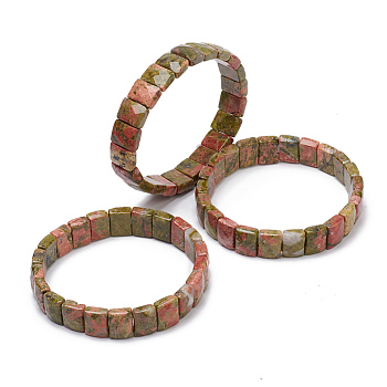 Natural Unakite Gemstone Stretch Bracelets, Faceted, Rectangle, 2-3/8 inch(6cm)