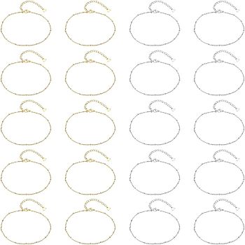 20Pcs 2 Colors 304 Stainless Steel Cable Chain, Satellite Chain Anklets, with Rondelle Beads and Lobster Claw Clasps, Golden & Stainless Steel Color, 8-1/8 inch(20.5cm), 10pcs/color