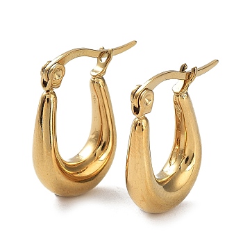 Ion Plating(IP) 304 Stainless Steel Oval Hoop Earrings for Women, Real 18K Gold Plated, 19x13x4.5mm