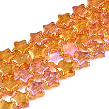 Electroplate Glass Beads Strand, AB Color, Star, Dark Orange, 8.5x9x3mm, Hole: 0.8mm, about 79~80pcs/strand, 24.80 inch~ 25.20 inch(63~64cm)