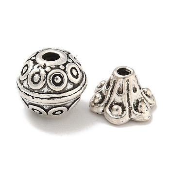 Tibetan Style Alloy 3 Hole Guru Beads, T-Drilled Beads, Teardrop, Antique Silver, 8x6mm, Hole: 6mm and 1.6mm