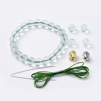 Stretch Bracelets, with Watermelon Stone Glass Beads, Buddha Head Alloy Beads and Elastic Fibre Wire, 2 inch(5cm)