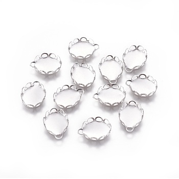 316 Surgical Stainless Steel Lace Edge Bezel Cups, Cabochon Settings, Oval, Stainless Steel Color, Tray: 10x8mm, 11.5x8.5x2.5mm, hole: 1.5x1mm