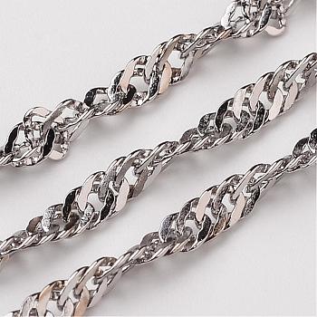 304 Stainless Steel Singapore Chains, Water Wave Chains, Soldered, Stainless Steel Color, 2.5mm