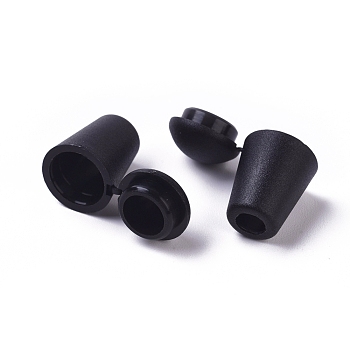 Plastic Detachable Bell Stopper Cord Ends, with Locking Lid Cap, for Backpack Drawstrings Accessories, Black, 18x12mm, Hole: 4.5mm