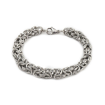 201 Stainless Steel Byzantine Chain Bracelets for Men, Stainless Steel Color, 8-7/8 inch(22.6cm), Wide: 8mm