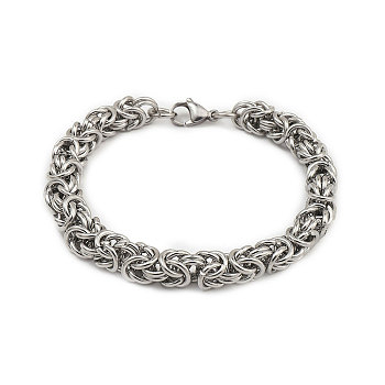 Non-Tarnish 201 Stainless Steel Byzantine Chain Bracelets for Men, Stainless Steel Color, 8-7/8 inch(22.6cm), Wide: 8mm