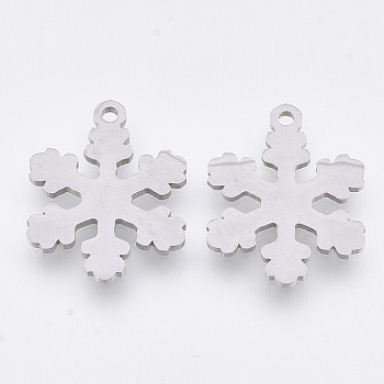 201 Stainless Steel Pendants, Laser Cut Pendants, Snowflake, Stainless Steel Color, 17x13.5x1mm, Hole: 1.2mm