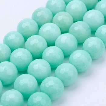 Natural Malaysia Jade Bead Strands, Dyed, Faceted, Round, Aquamarine, 8mm, Hole: 1mm, about 46pcs/strand, 14.5 inch(36.83cm)