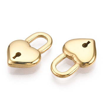 Valentine's Day 304 Stainless Steel Pendants, Manual Polishing, Heart Padlock Charms, Real 14K Gold Plated, 19x12x3.5mm, Hole: 5x6.5mm
