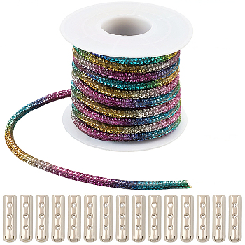 5 Yards Rhinestone Synthetic Rubber Cords, with 20Pcs Column Alloy Shoelace Buckle Connectors, Platinum, Colorful, 3.5mm