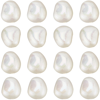 30Pcs Spray Painted ABS Plastic Beads, Imitation Pearl, Oval, Dyed, AB Color Plated, White, 16x13.5x10mm, Hole: 2mm